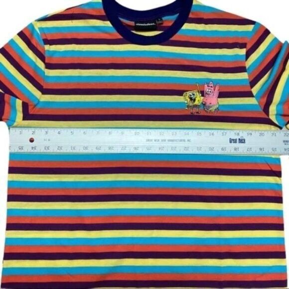 Nickelodeon T-Shirt Mens M Spongebob Patrick Stripe Colorful 90’s Retro Cartoon - Picture 7 of 14